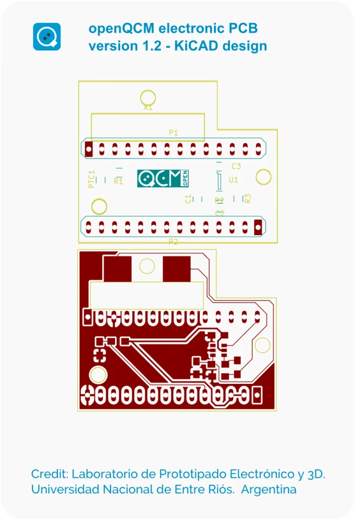 openQCM electronic version 1.2 PCB designed using the open source KiCAD EDA software