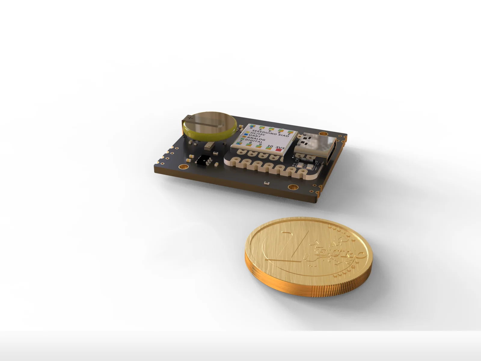 openQCM SpaceBug embedded QCM module next to a coin