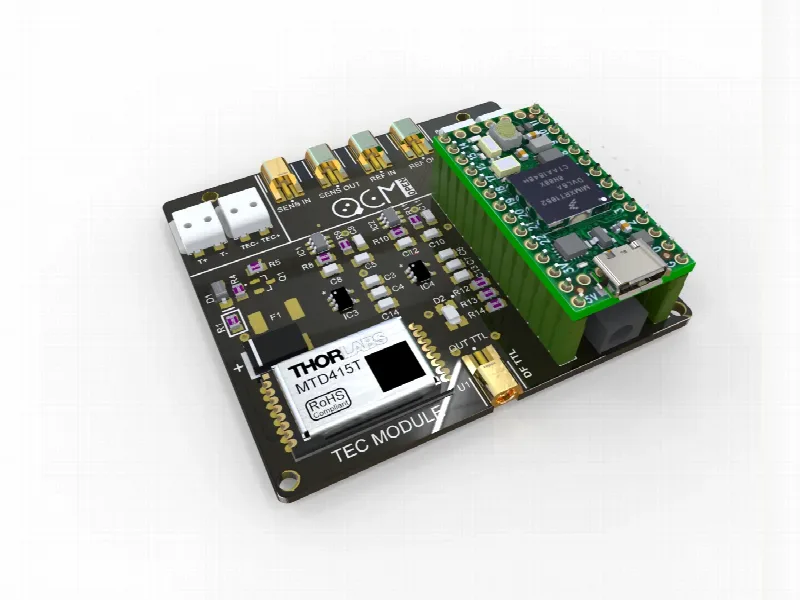 The openQCM TWIN board with its Teensy 4.0 and MMCX connectors