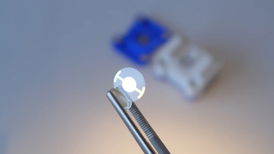 A crystal in the tweezers
