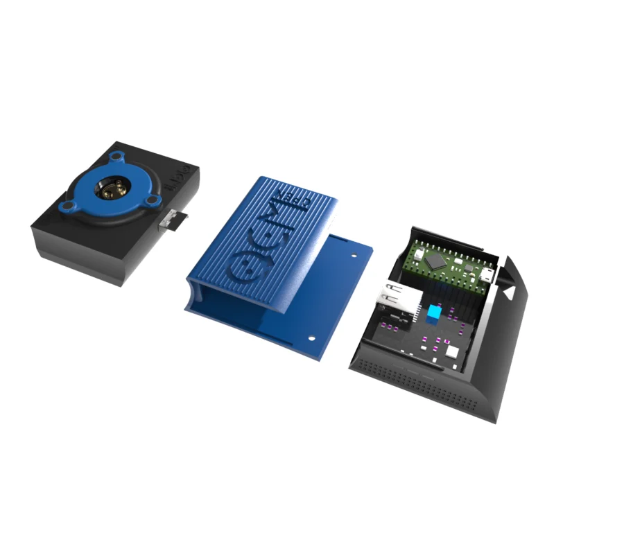 Exploded: printed case, board and sensor module